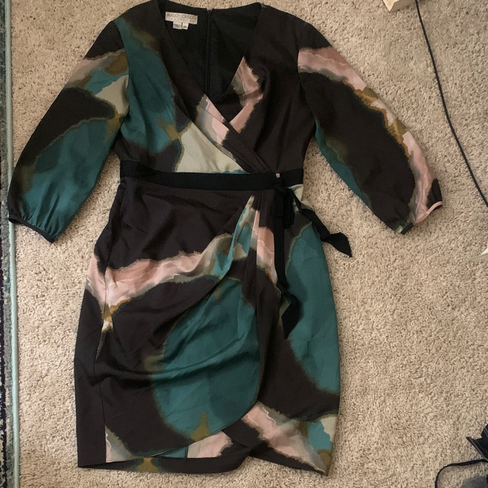 Maggy London Black and Green Long Sleeve Dress